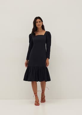 Ruffle Square Neck Flare Midi Dress