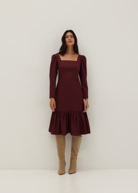 Ruffle Square Neck Flare Midi Dress