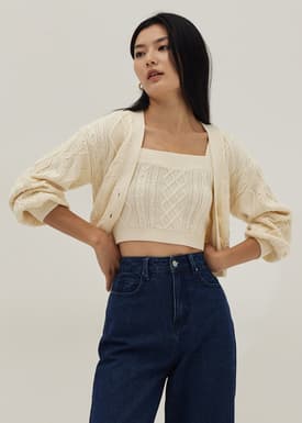 Laila Cable Knit Crop Cardigan