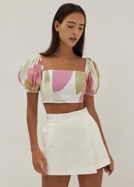 Audrie Puff Sleeve Crop Top in Joyous Affair