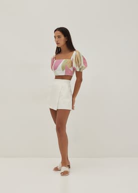 Audrie Puff Sleeve Crop Top in Joyous Affair
