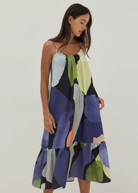 Mallorie Scoop Neck Trapeze Dress in Joyous Affair