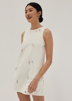 Celia Embroidered Shift Dress in Humble Abode
