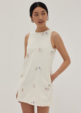 Celia Embroidered Shift Dress in Humble Abode
