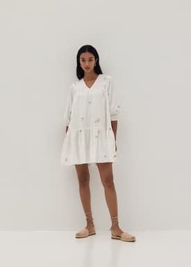 Kate Embroidered Drop Waist Dress in Humble Abode
