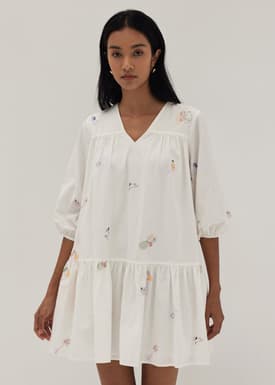 Kate Embroidered Drop Waist Dress in Humble Abode