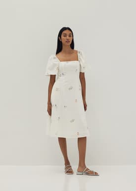 Bexley Embroidered Panelled Fit & Flare Dress in Humble Abode