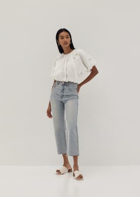 Kimora Embroidered Ruched Top in Humble Abode