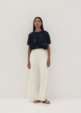 Kimora Embroidered Ruched Top in Humble Abode