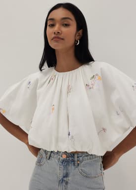 Kimora Embroidered Ruched Top in Humble Abode