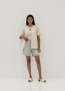 Scout Unisex Embroidered Mandarin Collar Shirt in Humble Abode