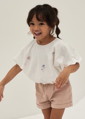 Malaya Embroidered Puff Sleeve Top in Humble Abode