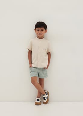 Rylan Unisex Embroidered Mandarin Collar Shirt in Humble Abode