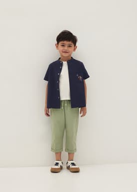 Rylan Unisex Embroidered Mandarin Collar Shirt in Humble Abode