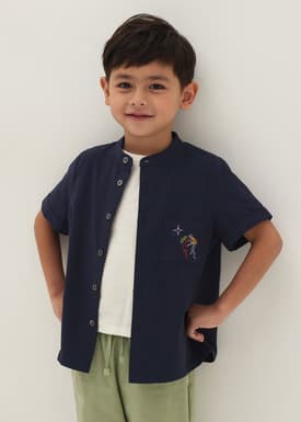 Rylan Unisex Embroidered Mandarin Collar Shirt in Humble Abode