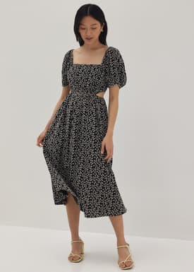 Liza Padded Embroidered Cut Out Midi Dress
