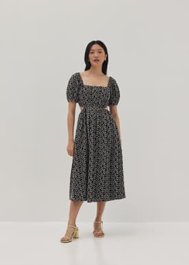 Liza Padded Embroidered Cut Out Midi Dress