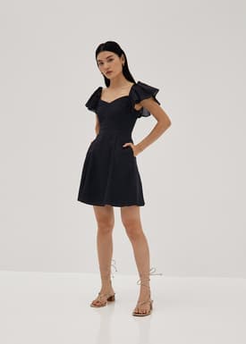 Alba Linen Flutter Sleeve Swing Dress