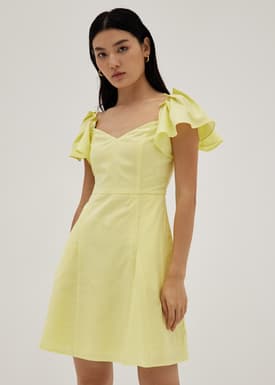 Alba Linen Flutter Sleeve Swing Dress