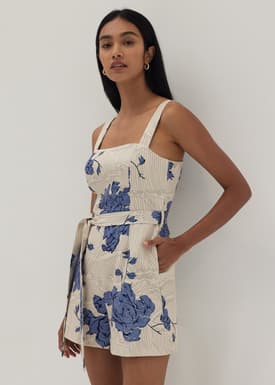 Belle Square Neck Romper in Prosperous Blooms