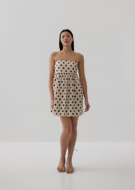 Vickie Linen Polka Dot Babydoll Dress