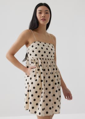 Vickie Linen Polka Dot Babydoll Dress