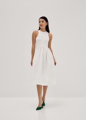 Antoinette Mixed Fabric Midi Dress