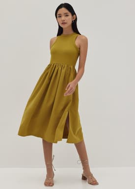 Antoinette Mixed Fabric Midi Dress