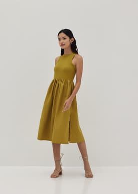 Antoinette Mixed Fabric Midi Dress