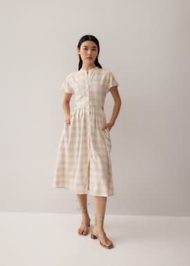 Soleil Mandarin Collar Fit & Flare Midi Dress