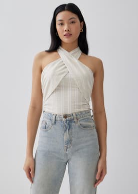 Glaiza Striped Linen Halter Top
