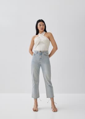 Glaiza Striped Linen Halter Top