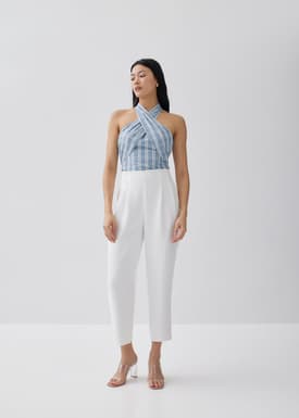 Glaiza Striped Linen Halter Top