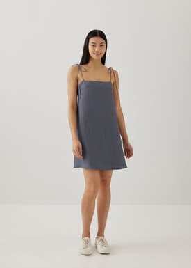 Azelle Padded Linen Tie Shoulder Dress