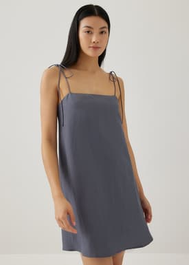 Azelle Padded Linen Tie Shoulder Dress