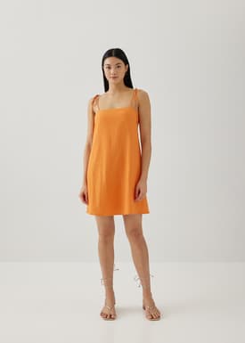 Azelle Padded Linen Tie Shoulder Dress