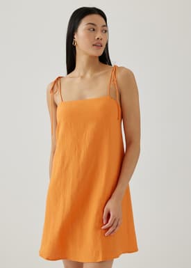 Azelle Padded Linen Tie Shoulder Dress