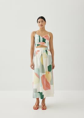 Pauline Padded Smocked Back Top in Terra Blocks