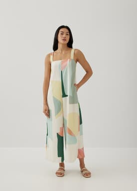 Vivian Elastic Wide Leg Jumpsuit in Terra Blocks