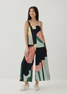 Vivian Elastic Wide Leg Jumpsuit in Terra Blocks