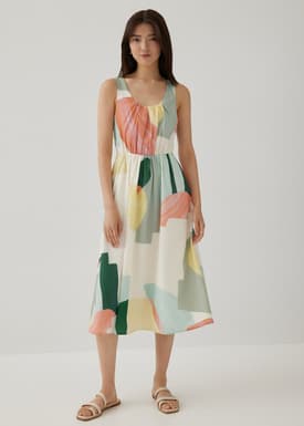 Mazee Ruched Flare Dress in Terra Blocks
