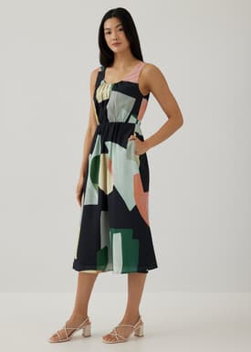 Mazee Ruched Flare Dress in Terra Blocks