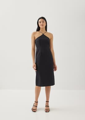 Elizia Linen Halter Neck Column Dress