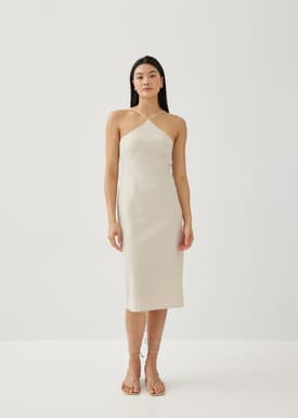 Elizia Linen Halter Neck Column Dress