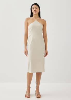 Elizia Linen Halter Neck Column Dress