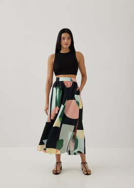 Yohan Flare Maxi Skirt in Terra Blocks