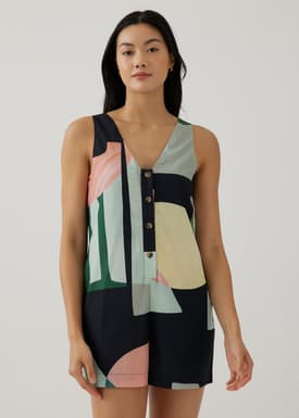 Idara Relaxed Romper in Terra Blocks