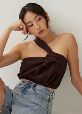 Ruperta Linen Asymmetric Crop Top