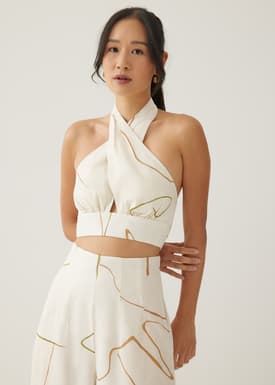 Andee Padded Halter Neck Top in Golden Hour