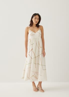 Patrize V-neck Babydoll Midi Dress in Golden Hour